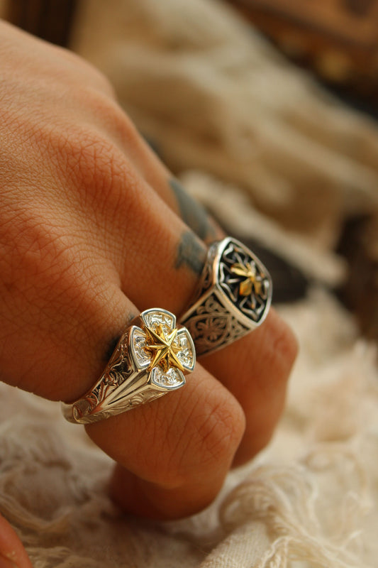 Windrose Polar Star Compass Signet Ring