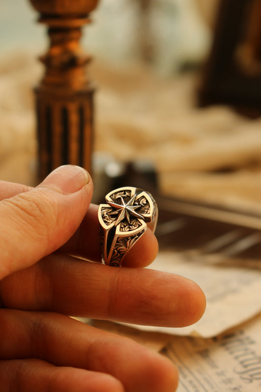 Windrose Polar Star 925 Sterling Silver Signet Ring
